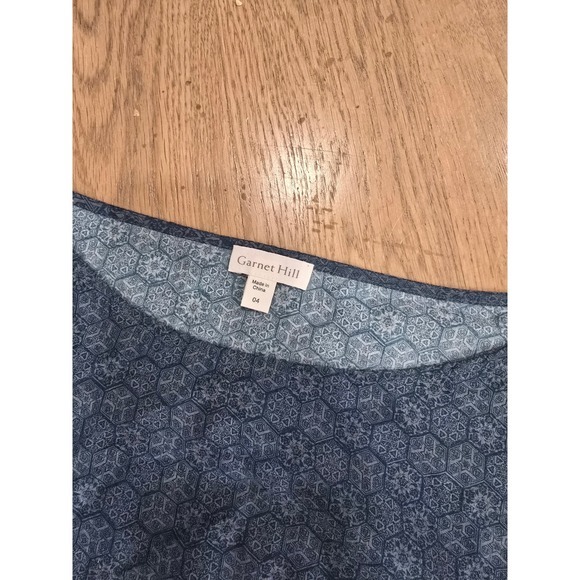 Garnet Hill Silk Tunic Top Women's Blue‎ Floral Border Print Size 4 - Picture 6 of 7